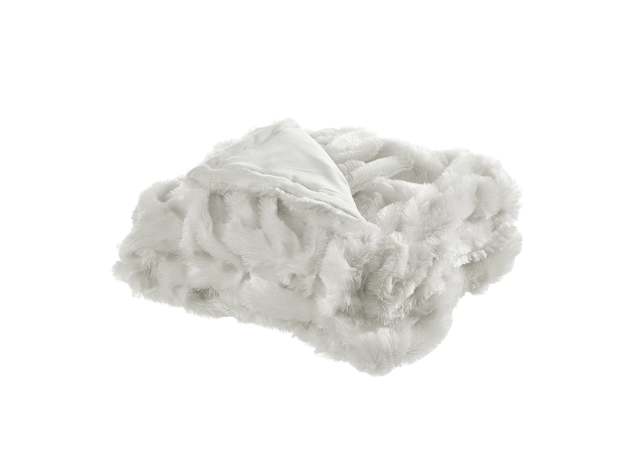 Lmos Stitched Faux Fur Throw Blush (White)