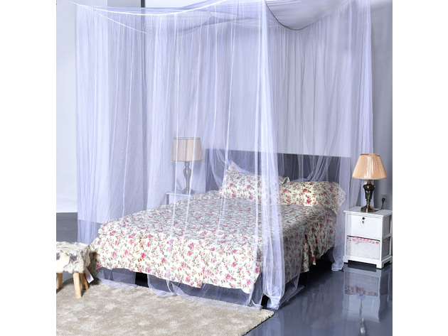 4 Corner Post Bed Canopy Mosquito Net Full Queen King Size Netting Bedding White