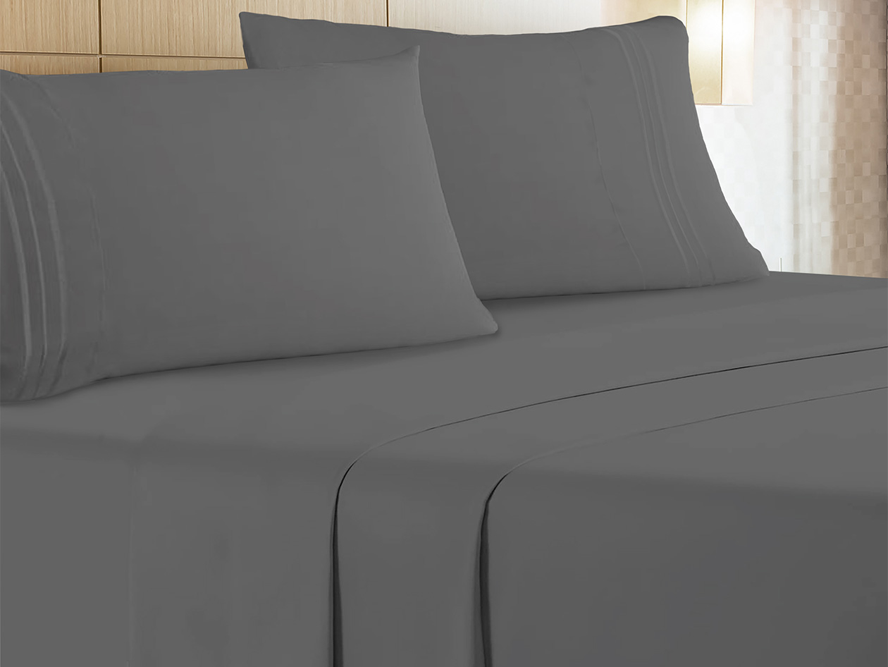 The Luxe 4-Piece Microfiber Bed Sheet Set (Charcoal/Queen)