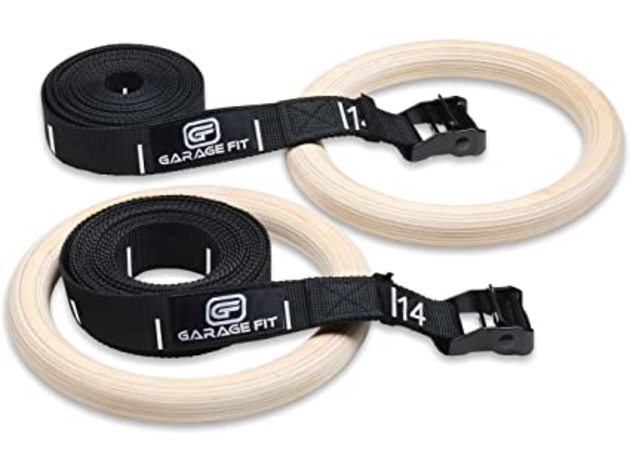 Garage Fit Wood Premium Heavy Duty Cross Gymnastic Rings, 1.1" - Black Numbered
