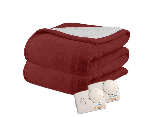 Pure Warmth by Biddeford MicroPlush Sherpa Analog Electric Blanket Twin Full Queen King - Claret