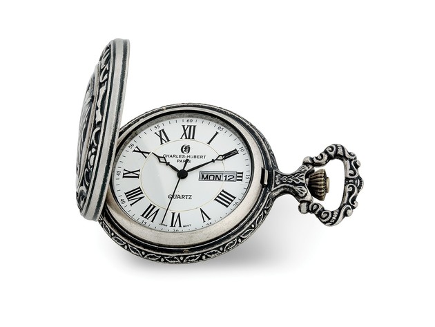 Charles Hubert Antique Chrome Finish Fisherman Pocket Watch