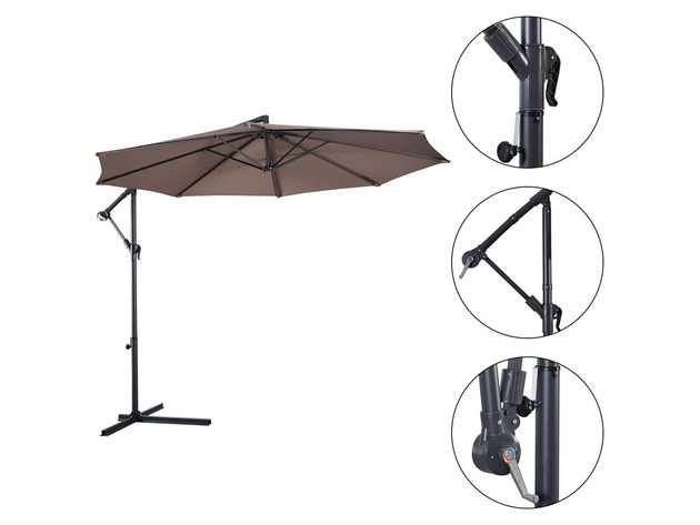 Costway 10' Hanging Umbrella Patio Sun Shade Offset Outdoor Market W/t Cross Base Tan