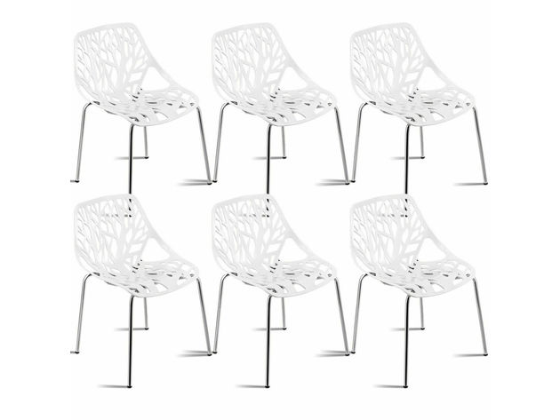 Costway Set Of 6 Birch Sapling Plastic Dining Side Chairs Stackable Accent Armless White 