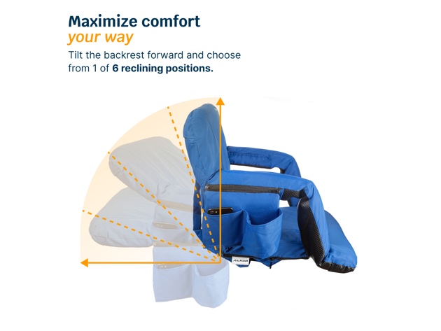 Reclining Stadium Seat with Armrests and Side Pockets (Royal Blue)