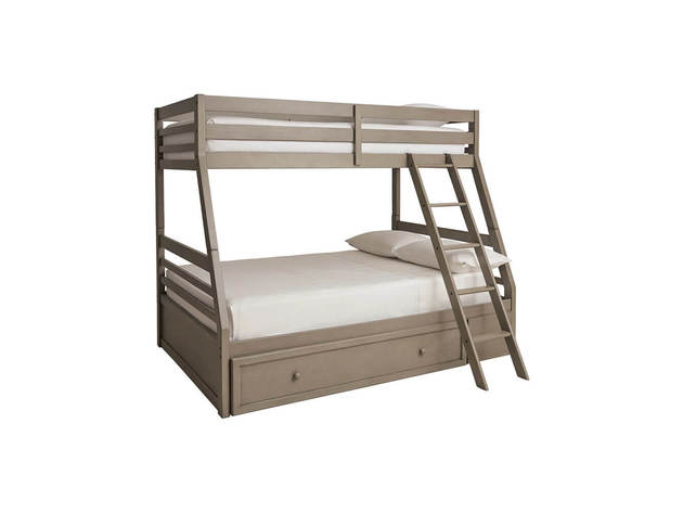 Ashley Signature Design B73358S Lettner Twin over Full Bunk Bed with Ladder - Light Gray