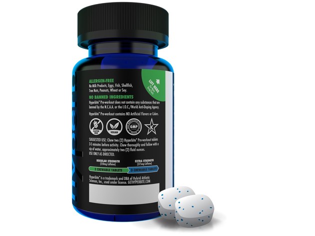 Hyperbite Pre-Workout Fast Absorption , Gluten Free and Vegan - 60 Chewable Mints Dietary Supplement (30-Day Supply), 4.7 oz