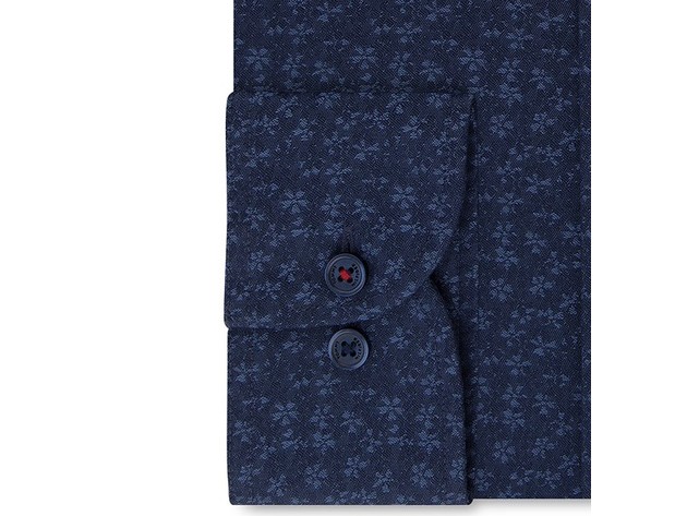 Tommy Hilfiger Men's Slim-Fit Non-Iron Thflex Performance Stretch Floral-Print Supima Cotton Dress Shirt Blue Size 34-35
