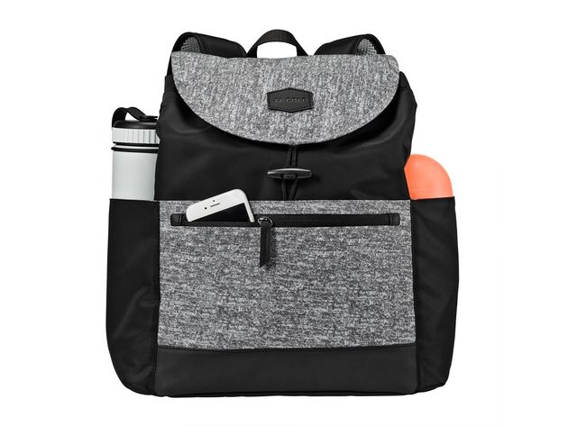 JJ Cole Mezona Cinch Top Backpack Diaper Bag with Secure Zip and 7 pockets, Black Asphalt