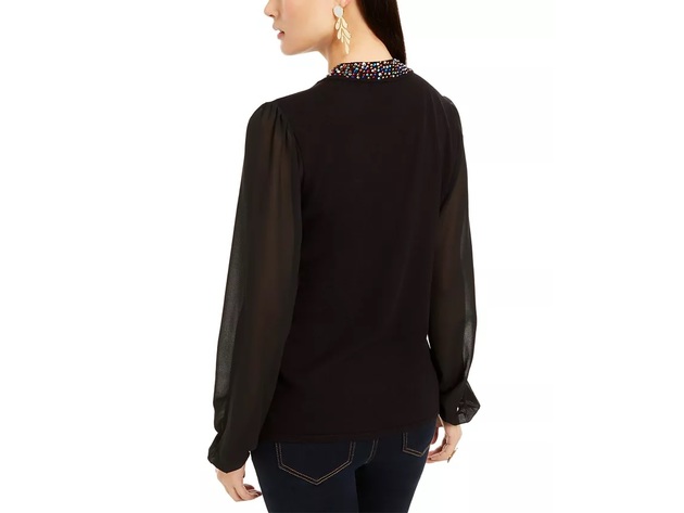 INC International Concepts Women's Embellished Choker Sweater Black Size X-Small
