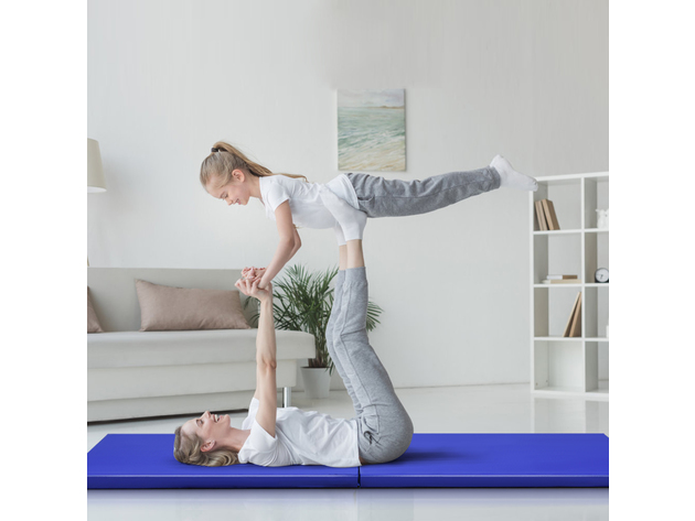 Costway 6''x 2'' Gymnastics Yoga Mat Thick Two Folding Panel Gym Blue 