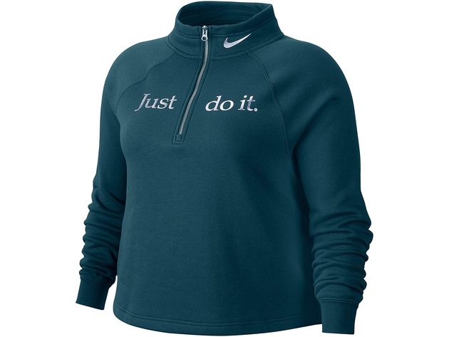 Nike Women's Sportswear Shine Metallic-Graphic Half-Zip Top Blue Size Medium