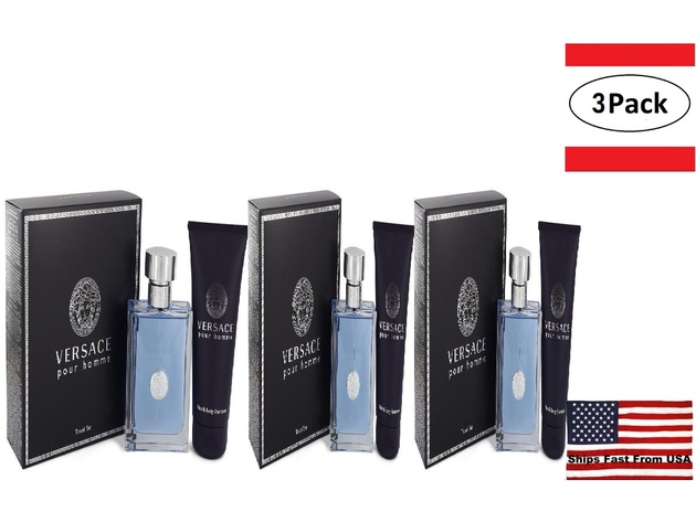 3 Pack Versace Pour Homme by Versace Gift Set -- 3.4 oz Eau De Toilette Spray + 3.4 oz Shower Gel for Men