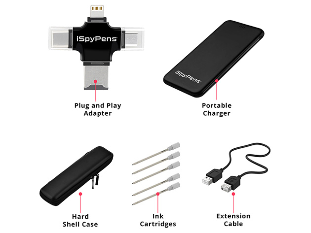 iSpyPen PRO 2021 Model (32GB/6-Hour Storage/Silver) + Adapter & Battery