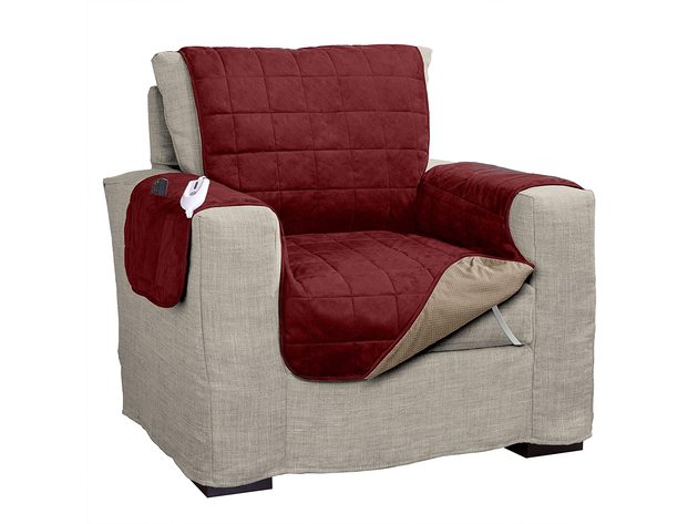 Serta Microsuede Electric Warming Furniture Protector Easy Care Chair Protector Merlot - Merlot