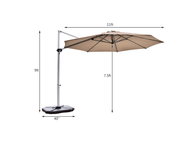 11' Patio Cantilever Offset Umbrella 360 degrees Rotation Aluminum Tilt - Tan