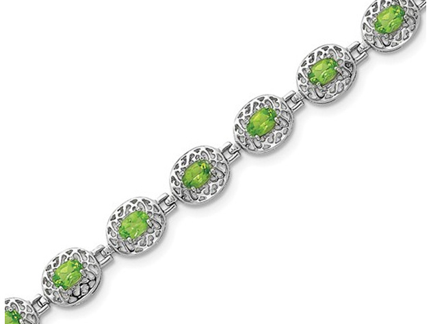 Natural Green Peridot Filigree Bracelet 6.00 Carat (ctw) in Sterling Silver