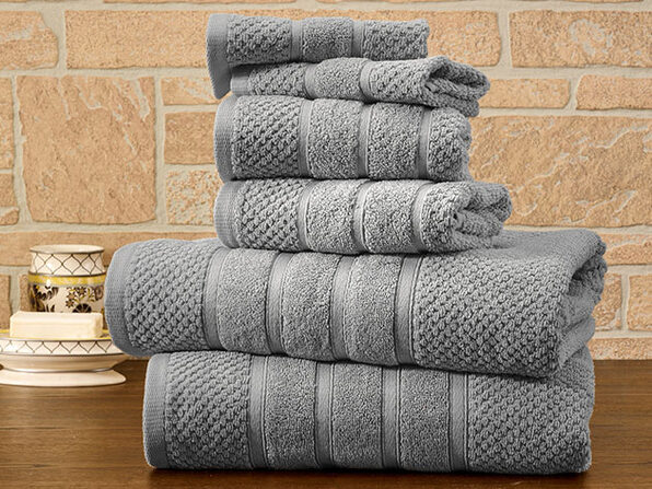 6-Piece Bibb Home Cotton Towel Set (Silver) - Product Image