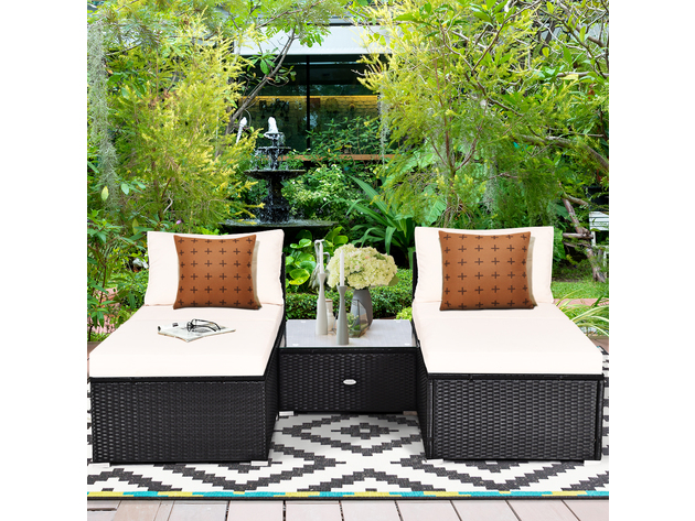 Costway 5 Piece Patio Rattan Wicker Furniture Set Armless Sofa Ottoman Cushioned Garden - Black