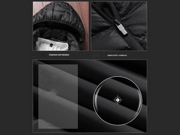 CALDO-X Heated Jacket with Detachable Hood (Black/Large, Requires Power Bank)