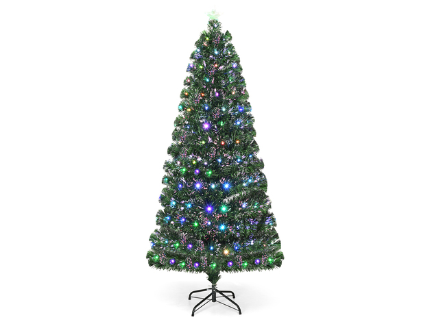 Costway 6Ft Fiber Optic Christmas Tree 225 Multicolor LED Lights - Green