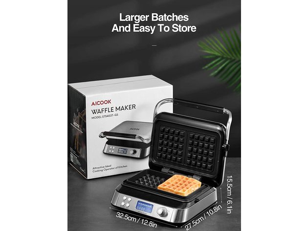AICOOK Smart Pro Belgian Waffle Maker, 5 Different Programs, Sliver