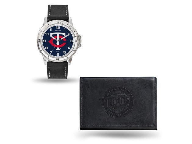 MLB Mens Minnesota Twins Black Leather Watch/Wallet Set