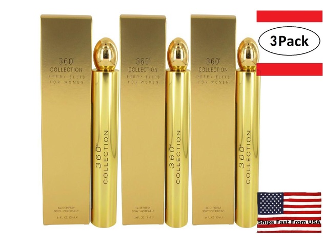 3 Pack Perry Ellis 360 Collection by Perry Ellis Eau De Parfum Spray 3.4 oz for Women