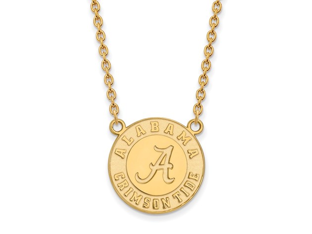 NCAA 14k Yellow Gold U of Alabama Lg Logo Disc Pendant Necklace