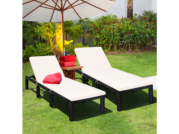 Costway 2 Piece Patio Garden Rattan Lounge Chair Chaise Couch Cushioned Height Adjustable 