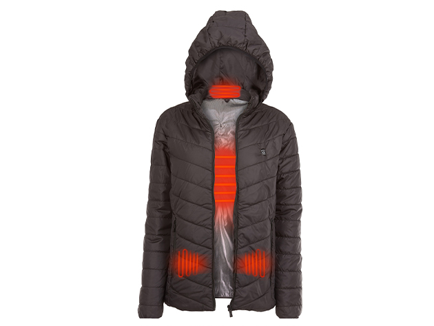CALDO-X Heated Jacket with Detachable Hood (Black/Medium, Requires Power Bank)