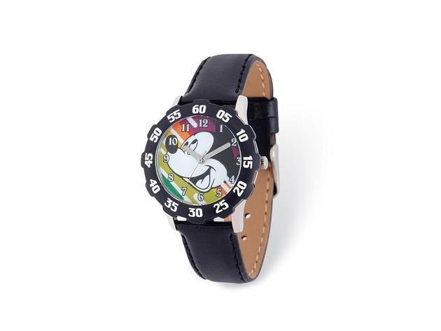 Disney Girls Mickey Mouse Black Leather Tween Watch