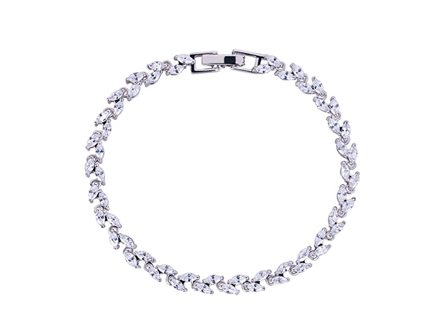 18K White Gold Plated Tennis Marquise Cut Gemstone Bracelet (White Diamond Cubic Zirconia)