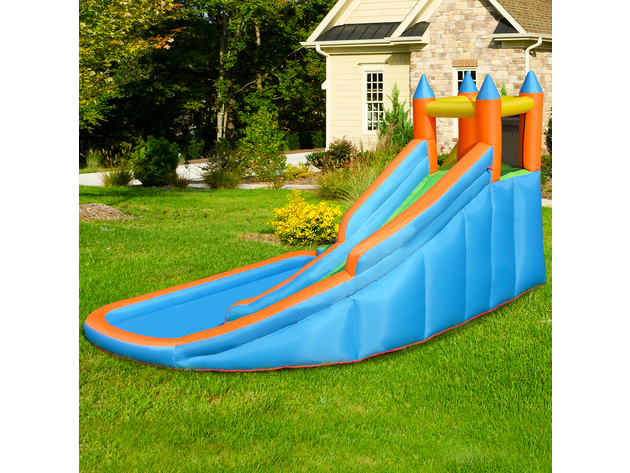 Costway Inflatable Water Slide Mighty Bounce House Castle Moonwalk Jumper Without Blower - Blue