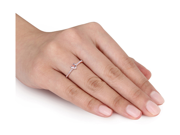 1/2 Carat (ctw) Morganite Heart Promise Ring in 10K Rose Pink Gold with Diamonds - 7