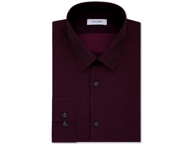 Calvin Klein Men's Steel Slim Fit Non Iron Performance Herringbone Point Collar Dress Shirt Dark Red Size 34-35