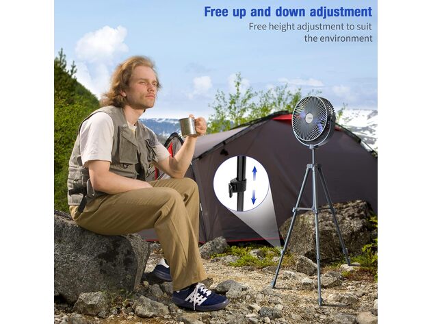 8" 10k mAh Rechargeable Portable Camping Fan with Tripod and Tent Hook