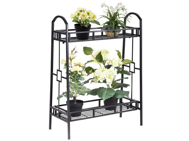 Costway Heavy Duty 2 Tier Metal Flower Pot Rack Plant Display Stand Shelf Holder Decor - Black