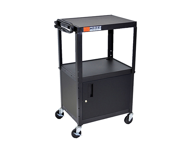 Offex Adjustable 42"H Steel Audio/Video Cart with Locking Cabinet, Black