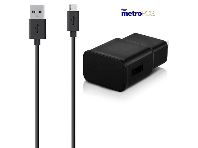 Dual-Port Adaptive Fast Car and Wall with (2) Micro USB Cables for Metro PCS and Samsung Galaxy Phones - Black