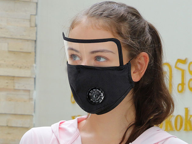 Black Cotton Face Mask with Eye Shield & Filters (2-Pack)