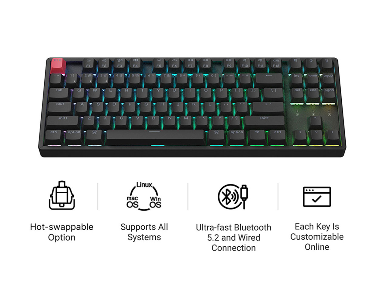 K8 QMK Wireless Mechanical Keyboard RGB Backlight Aluminum Frame (Hot-Swappable) - Brown Switch