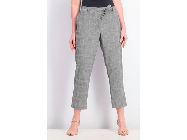 DKNY Women's Petite Belted Essex Ankle Plaid Pant Gray Size 6