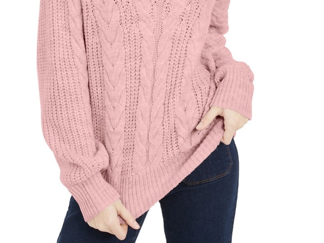 Crave Fame Juniors' Turtleneck Cable Knit Sweater Pink Size Small