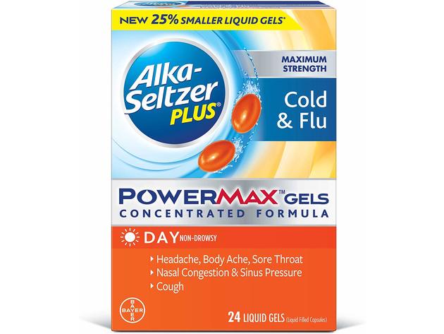 New Alka-seltzer  25% smaller pill Plus Maximum Strength Cold & Flu Power Max Gels Day, 24 Count