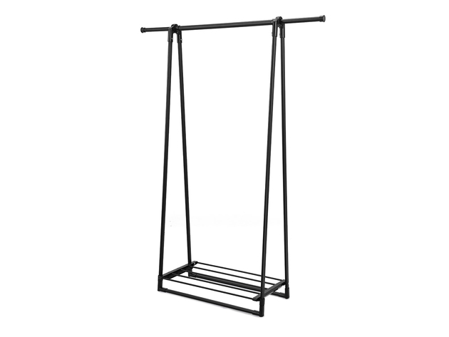 Costway A-Frame Garment Rack Folding Clothes Hanger w/ Extendable Hanging Rod&Shoe Shelf - Black