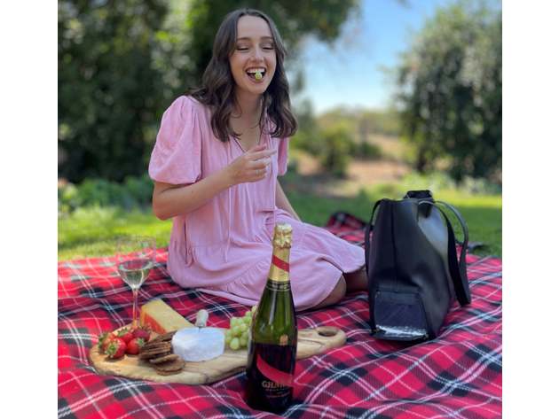 Black Genuine Leather Tote with Insulated Lunch Bag Pocket / Wine Carrier. Wine Purses For Women Who Have Everything