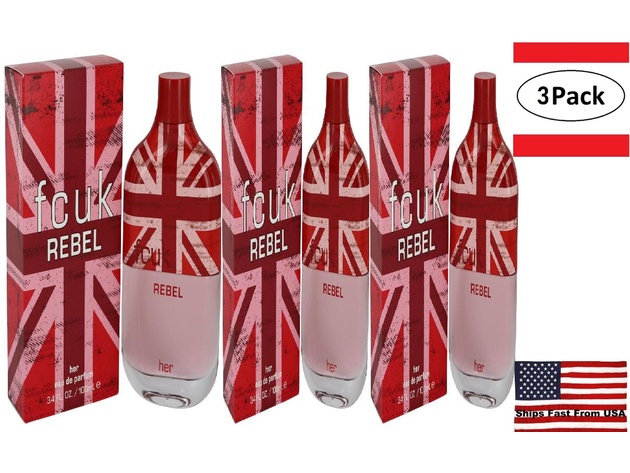 3 Pack FCUK Rebel by French Connection Eau De Parfum Spray 3.4 oz for Women