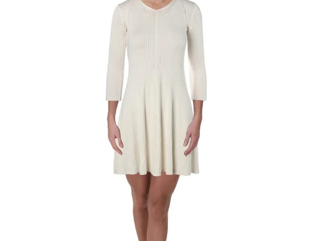 NY Collection Women's Petites A-Line Ribbed Sweater Dress White Size Extra Large