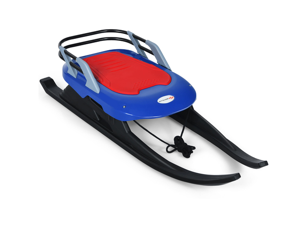 Costway Folding Kids Metal Snow Sled Frost-Resistant Pull Rope Snow Slider Leather Seat - Blue/Black/Red